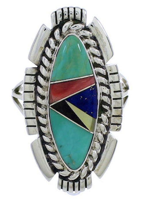 Multicolor Sterling Silver Jewelry Southwest Ring Size 8-1/4 TX40739
