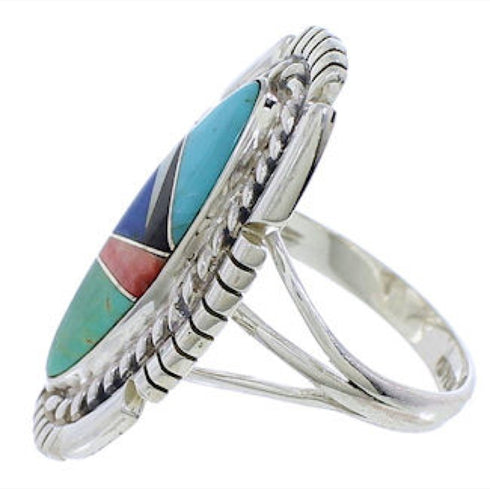 Multicolor Inlay Silver Southwest Ring Size 7 TX40755