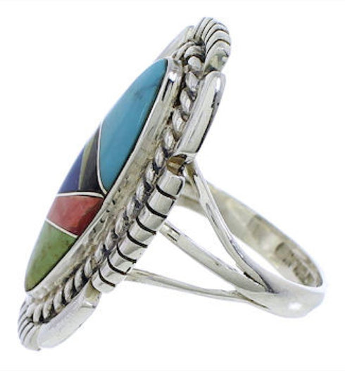 Southwestern Multicolor Sterling Silver Ring Size 8-1/4 TX40768