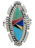 Multicolor Inlay Southwestern Sterling Silver Ring Size 8-1/4 TX40773