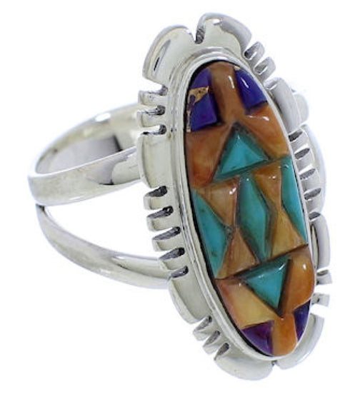 Sterling Silver Multicolor Inlay Southwest Ring Size 8-1/2 TX38003