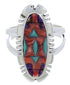 Southwestern Sterling Silver Multicolor Inlay Ring Size 8-1/2 TX38038