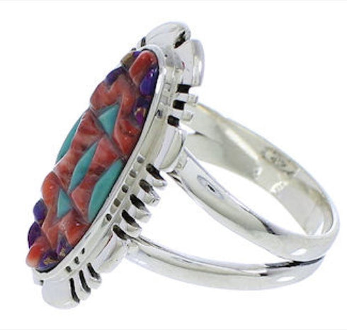 Authentic Sterling Silver Multicolor Inlay Ring Size 7-1/2 TX38031