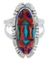 Genuine Southwestern Silver Inlay Multicolor Ring Size 7-1/2 TX38061