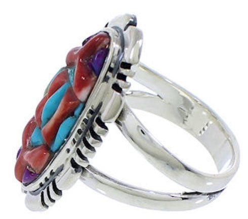 Silver Southwest Multicolor Inlay Ring Size 6-3/4 TX38058