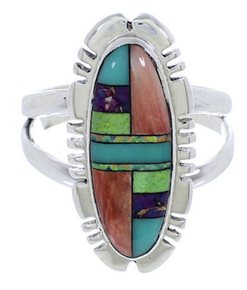 Sterling Silver Multicolor Inlay Southwest Ring Size 8-1/4 TX38425