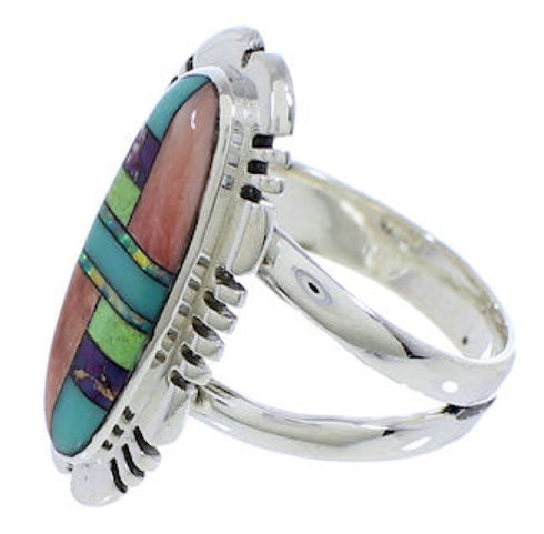 Sterling Silver Multicolor Inlay Southwest Ring Size 8-1/4 TX38425