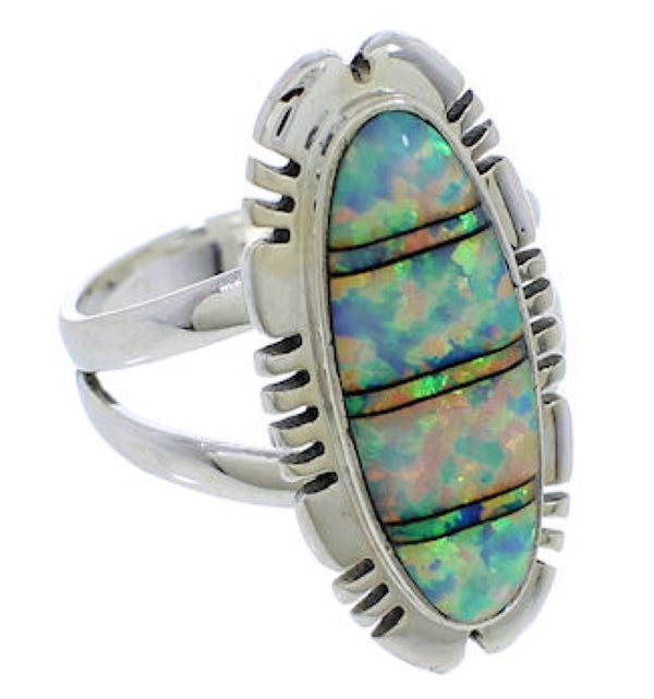 Genuine Silver Opal Inlay Ring Size 8-1/2 TX38155