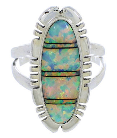 Genuine Sterling Silver Southwest Opal Inlay Ring Size 8-3/4 TX38152