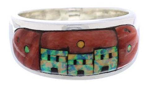 Native American Pueblo Design Multicolor Ring Size 11-1/4 TX42073