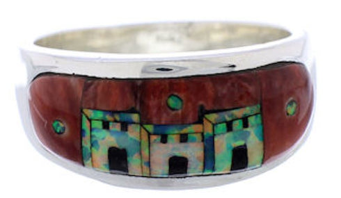 Southwest Pueblo Design Multicolor Ring Size 11-1/4 TX42088
