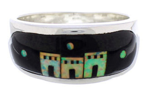 Black Jade Opal Native American Pueblo Design Ring Size 12-1/2 TX42096