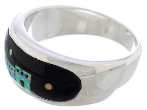 Black Jade Opal Native American Pueblo Design Ring Size 9-1/2 TX42090