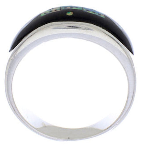 Black Jade Opal Native American Pueblo Design Ring Size 12-1/2 TX42096
