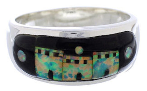 Native American Design Silver Black Jade Opal Ring Size 12-1/4 TX42107