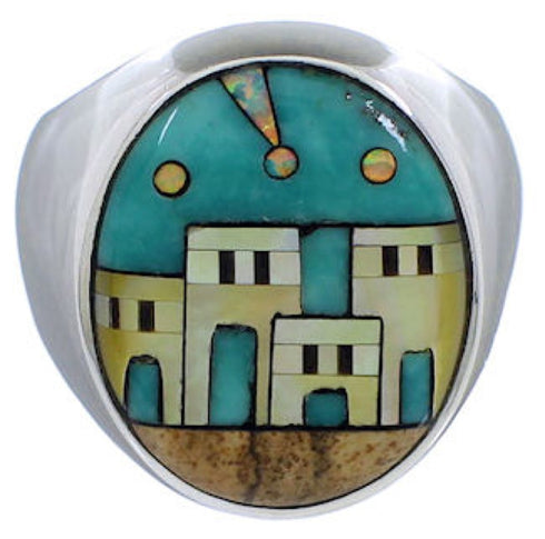 Native American Design Silver Multicolor Ring Size 10-1/2 TX42199