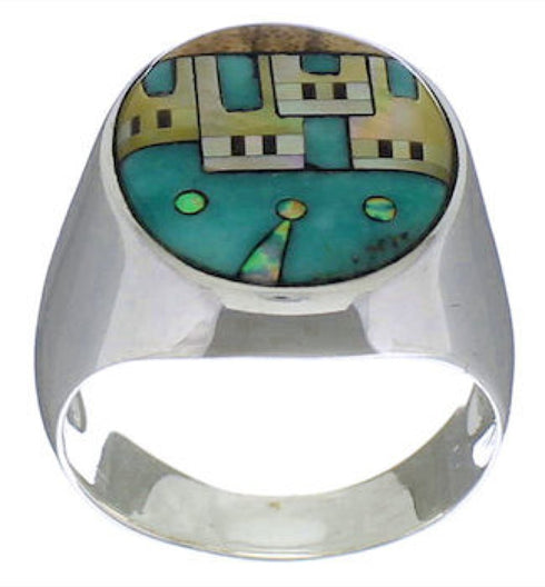 Native American Design Silver Multicolor Ring Size 10-1/2 TX42199