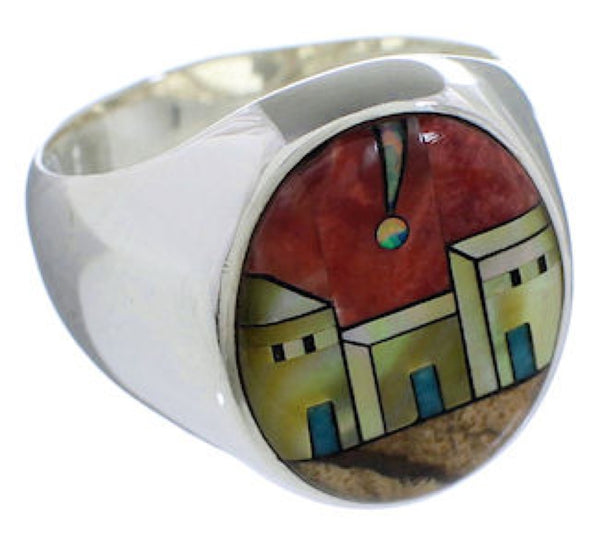 Native American Design Multicolor Silver Ring Size 9-3/4 TX42273