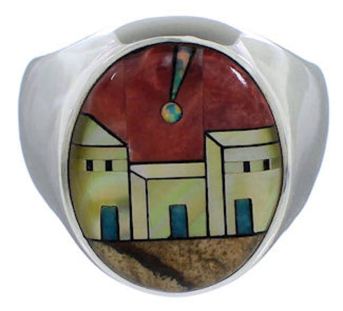 Native American Design Multicolor Silver Ring Size 10-1/4 TX42269