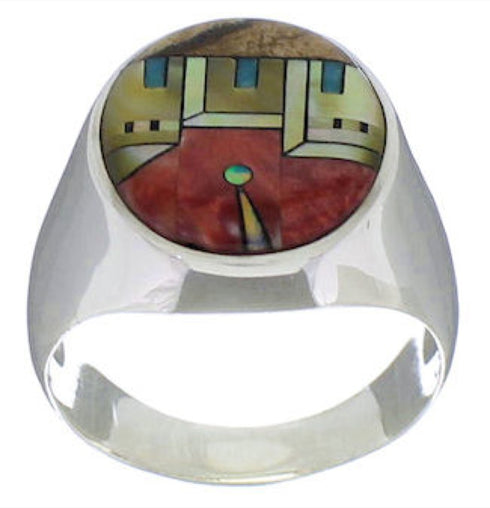 Native American Design Multicolor Silver Ring Size 10-1/4 TX42269