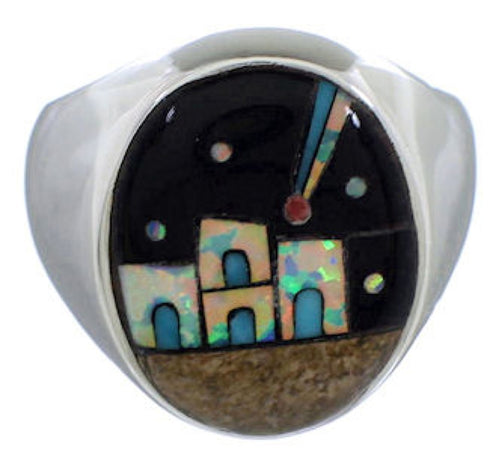 Native American Pueblo Multicolor Silver Ring Size 12-1/4 TX42289