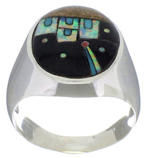 Native American Pueblo Multicolor Silver Ring Size 12-1/4 TX42289