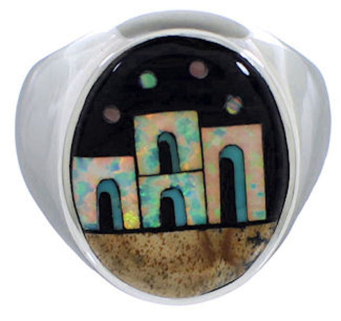 Native American Pueblo Multicolor Silver Ring Size 12-1/4 TX42290