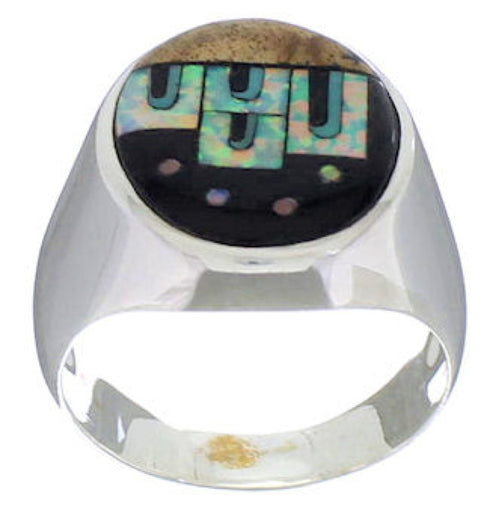 Native American Pueblo Multicolor Silver Ring Size 12-1/4 TX42290