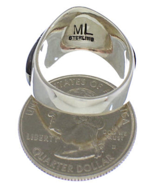 Mother Of Pearl And Black Jade Silver Ring Size 6-3/4 TX42302