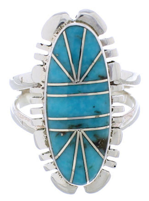 Sterling Silver Turquoise Inlay Jewelry Ring Size 5-3/4 TX28398