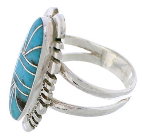 Sterling Silver Turquoise Inlay Jewelry Ring Size 5-3/4 TX28398