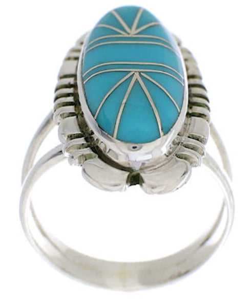 Southwestern Sterling Silver Turquoise Inlay Ring Size 4-3/4 TX28411
