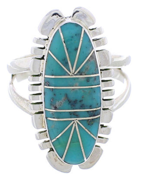 Sterling Silver Turquoise Southwest Inlay Ring Size 7-1/4 TX28427