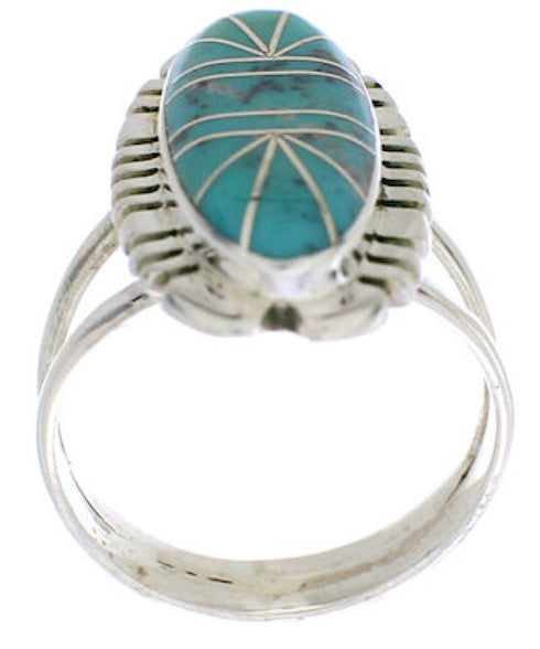 Sterling Silver Turquoise Southwest Inlay Ring Size 7-1/4 TX28427