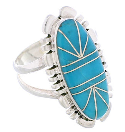 Southwest Sterling Silver Turquoise Inlay Ring Size 8-1/2 TX28504
