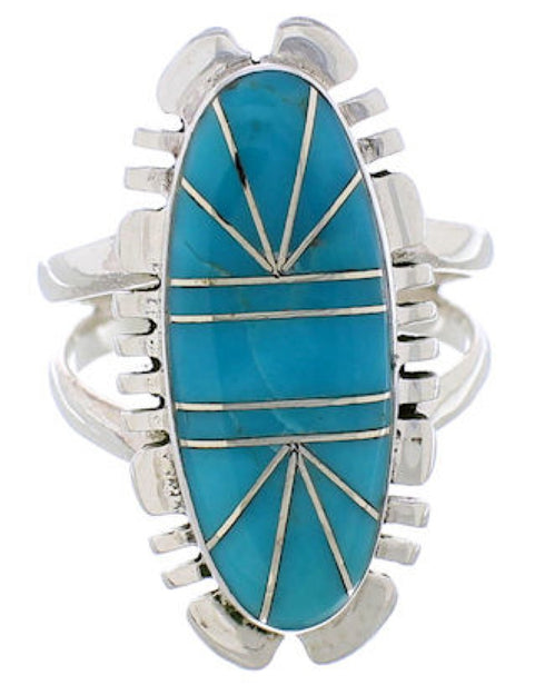 Southwest Sterling Silver Turquoise Inlay Ring Size 8-1/2 TX28504