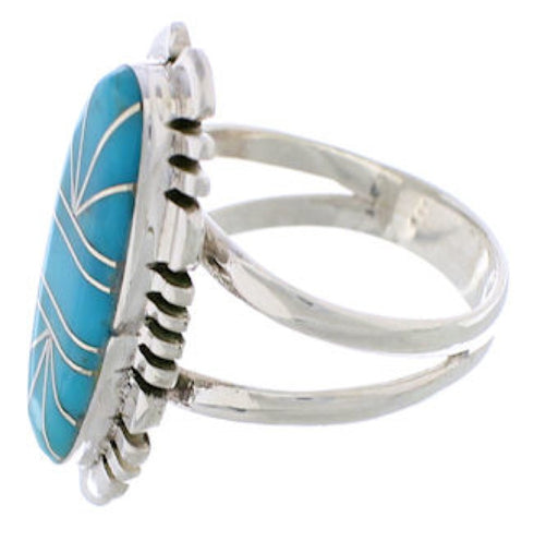 Southwest Sterling Silver Turquoise Inlay Ring Size 8-1/2 TX28504