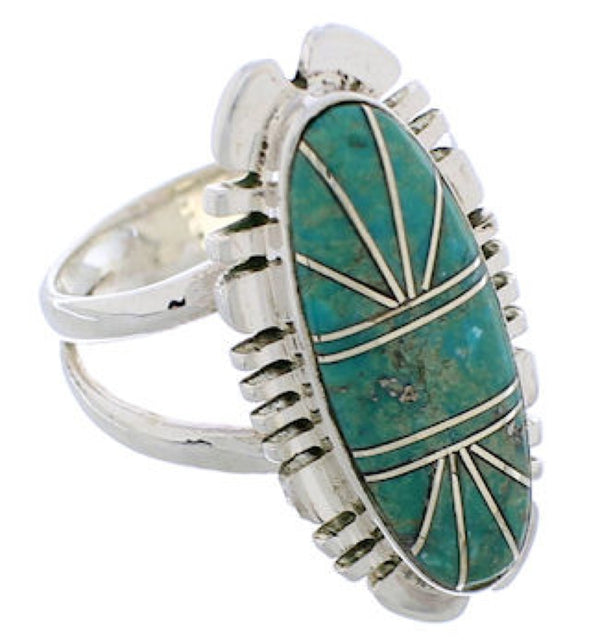 Silver Turquoise Southwestern Inlay Ring Size 5-1/4 TX28569