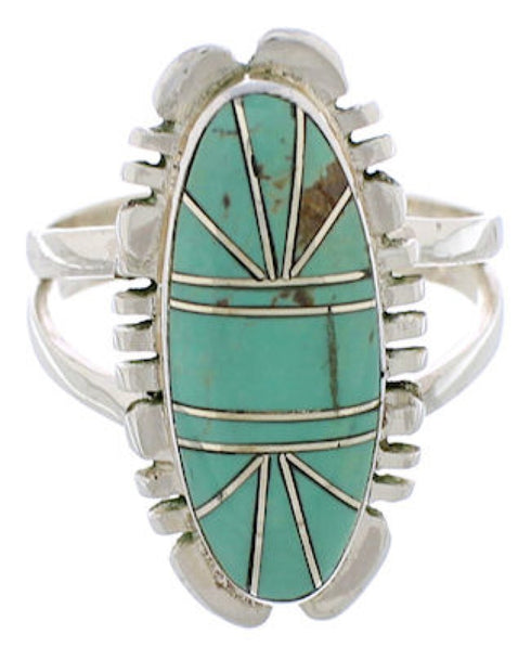 Southwestern Sterling Silver Turquoise Inlay Ring Size 7-3/4 TX28580