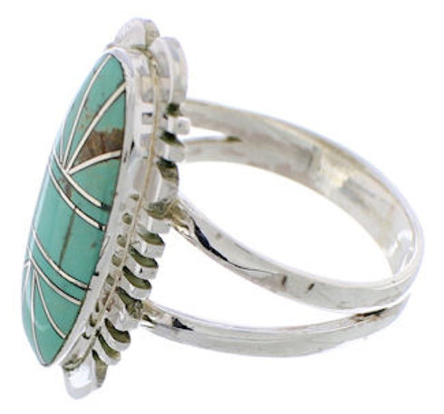Southwestern Sterling Silver Turquoise Inlay Ring Size 7-3/4 TX28580