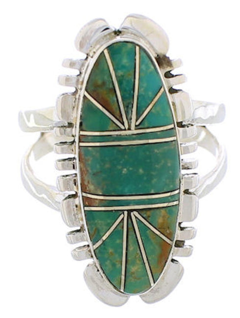 Southwest Sterling Silver Turquoise Inlay Ring Size 5-1/4 TX28582