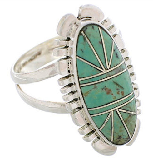 Southwestern Silver Turquoise Inlay Jewelry Ring Size 6-3/4 TX28630