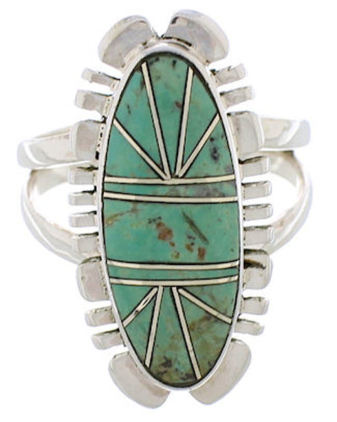 Southwestern Silver Turquoise Inlay Jewelry Ring Size 6-3/4 TX28630