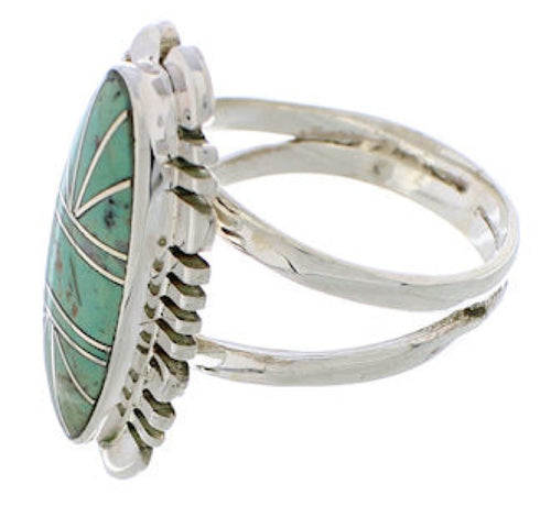Southwestern Silver Turquoise Inlay Jewelry Ring Size 6-3/4 TX28630