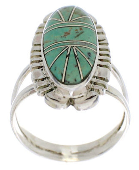 Southwestern Silver Turquoise Inlay Jewelry Ring Size 6-3/4 TX28630