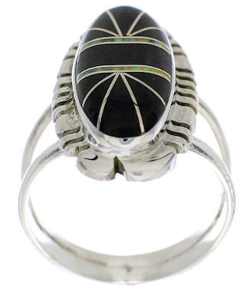 Southwest Sterling Silver Jet Opal Inlay Ring Size 4-3/4 TX28660