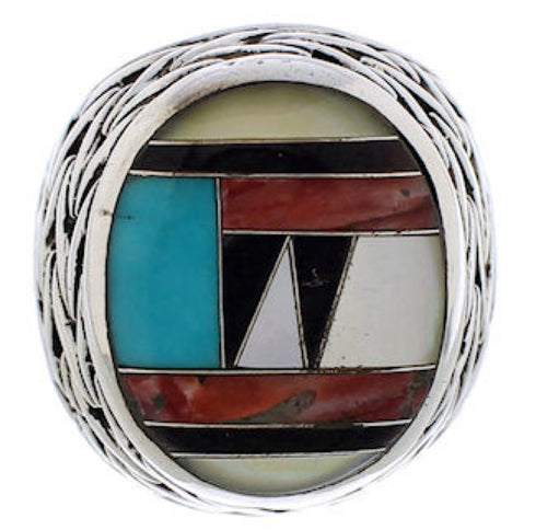 Multicolor Sterling Silver Southwest Ring Size 8-1/2 EX50804