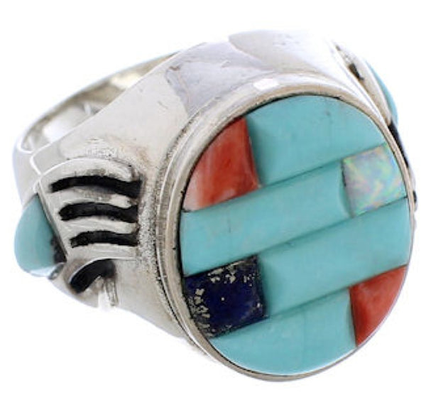 Turquoise Multicolor Southwest Silver Bear Paw Ring Size 9-3/4 EX50809