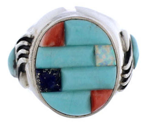 Turquoise Multicolor Southwest Silver Bear Paw Ring Size 9-3/4 EX50809