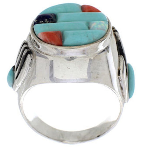 Turquoise Multicolor Southwest Silver Bear Paw Ring Size 9-3/4 EX50809